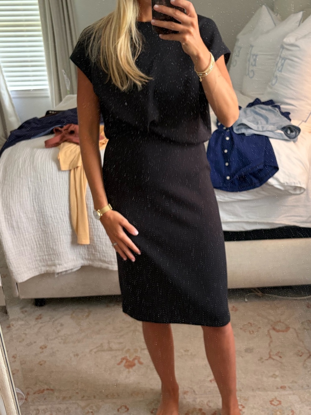 Spanx AirEssentials Faux Tuck Gathered Waist Black Dress